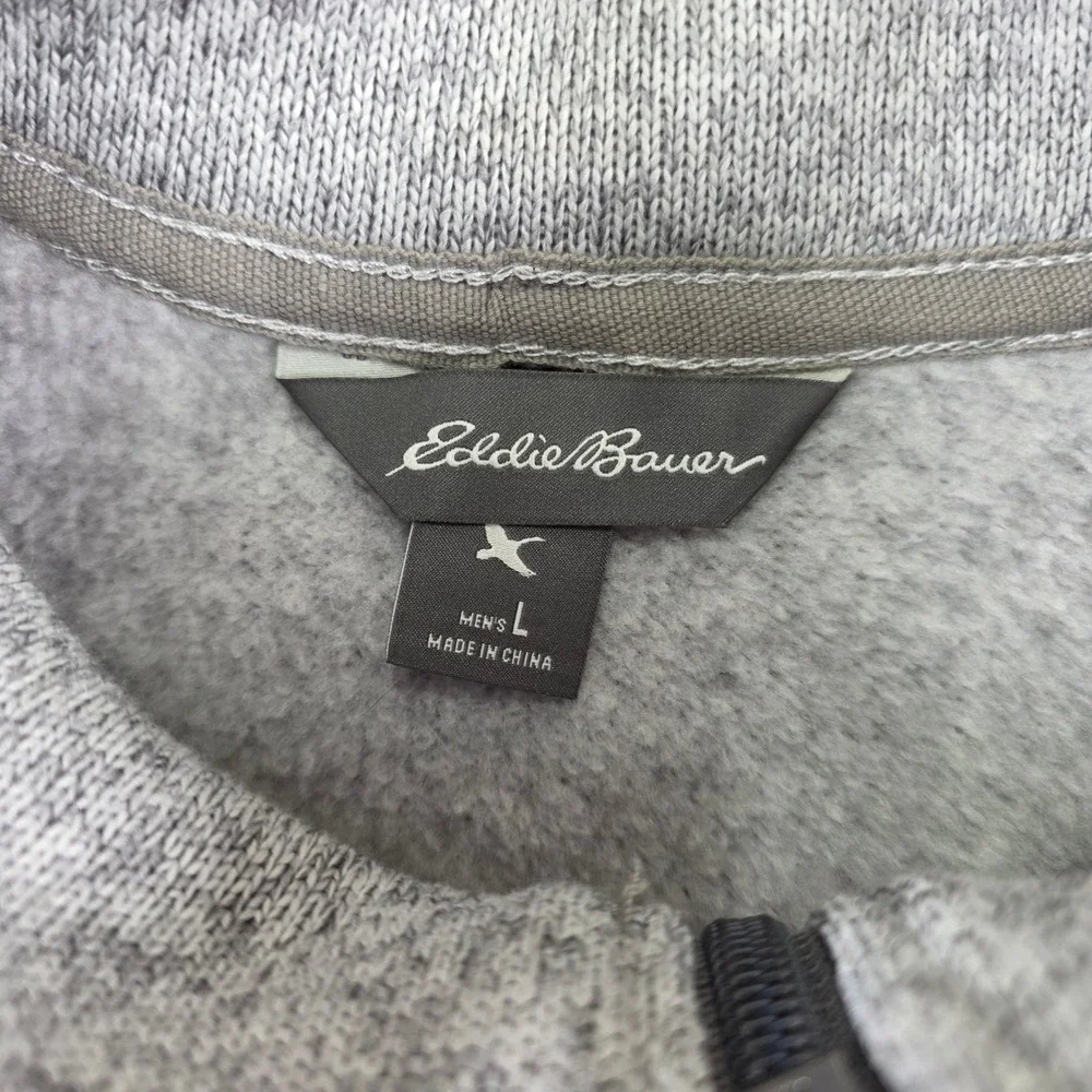 Eddie Bauer Mens Large Gray Heathered Quarter Zip Fleece Pullover Sweater Hiking